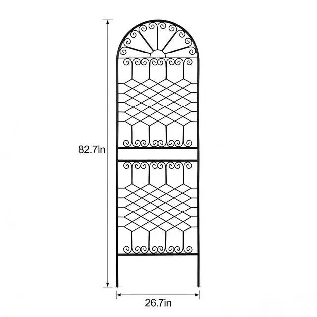 Alt view image 3 of 7 - 82.7" H x 26.7" W Extra-Tall Decorative Metal Garden Trellis, Rustproof Iron Arched Trellis with Scrollwork for Large Climbing Plants, Ideal for Roses, Clematis, and Privacy Screens 1 Pack