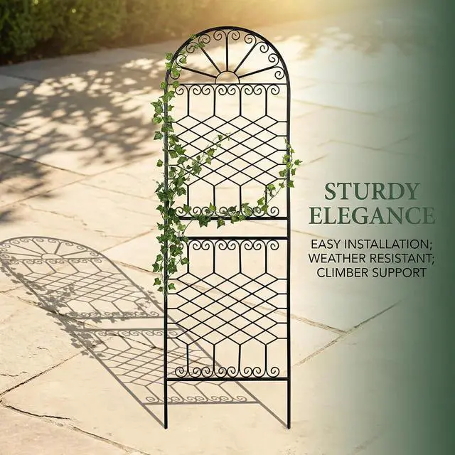 Alt view image 5 of 7 - 82.7" H x 26.7" W Extra-Tall Decorative Metal Garden Trellis, Rustproof Iron Arched Trellis with Scrollwork for Large Climbing Plants, Ideal for Roses, Clematis, and Privacy Screens 1 Pack