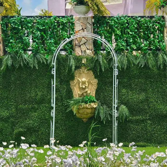 Alt view image 2 of 7 - White Wedding Arch Garden Arbor Curved Metal Archway with Elegant Curve for Climbing Plants Roses Vines Garden Lawn Backyard Patio Wedding Outdoor Ceremony