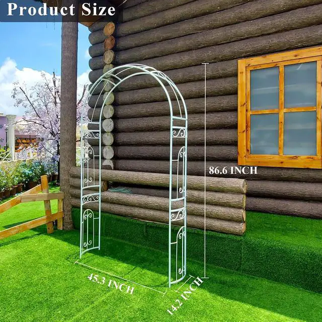 Alt view image 3 of 7 - White Wedding Arch Garden Arbor Curved Metal Archway with Elegant Curve for Climbing Plants Roses Vines Garden Lawn Backyard Patio Wedding Outdoor Ceremony
