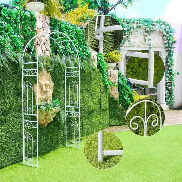 Alt view image 4 of 7 - White Wedding Arch Garden Arbor Curved Metal Archway with Elegant Curve for Climbing Plants Roses Vines Garden Lawn Backyard Patio Wedding Outdoor Ceremony