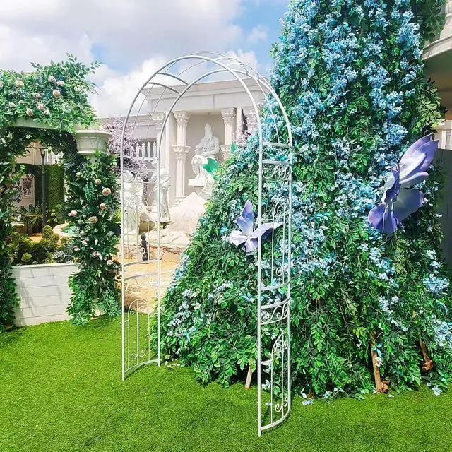 Alt view image 5 of 7 - White Wedding Arch Garden Arbor Curved Metal Archway with Elegant Curve for Climbing Plants Roses Vines Garden Lawn Backyard Patio Wedding Outdoor Ceremony