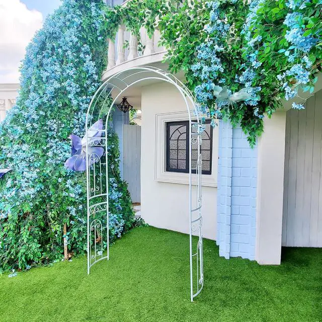 Alt view image 7 of 7 - White Wedding Arch Garden Arbor Curved Metal Archway with Elegant Curve for Climbing Plants Roses Vines Garden Lawn Backyard Patio Wedding Outdoor Ceremony