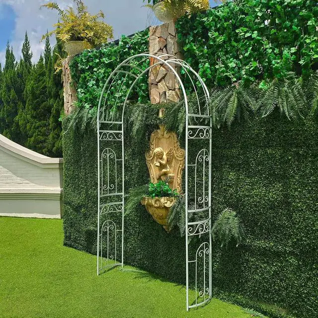Alt view image 6 of 7 - White Wedding Arch Garden Arbor Curved Metal Archway with Elegant Curve for Climbing Plants Roses Vines Garden Lawn Backyard Patio Wedding Outdoor Ceremony