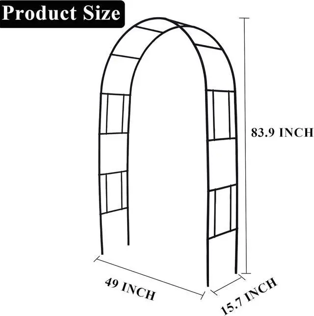 Alt view image 3 of 7 - Garden Arch Trellis, 83.9" H x 49" W Heavy Duty Metal Garden Arbor, Rustproof Black Powder-Coated Plant Support Arch for Climbing Plants, Wedding, Yard, Lawn & Outdoor Decor, 15.7" Depth