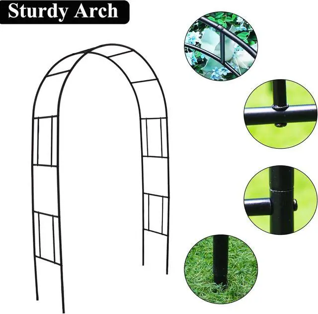 Alt view image 4 of 7 - Garden Arch Trellis, 83.9" H x 49" W Heavy Duty Metal Garden Arbor, Rustproof Black Powder-Coated Plant Support Arch for Climbing Plants, Wedding, Yard, Lawn & Outdoor Decor, 15.7" Depth