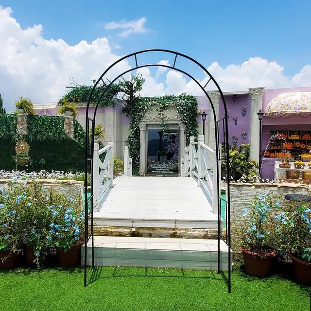 Alt view image 5 of 7 - Garden Arch Trellis, 83.9" H x 49" W Heavy Duty Metal Garden Arbor, Rustproof Black Powder-Coated Plant Support Arch for Climbing Plants, Wedding, Yard, Lawn & Outdoor Decor, 15.7" Depth