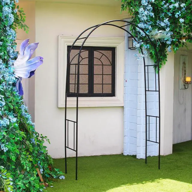 Alt view image 6 of 7 - Garden Arch Trellis, 83.9" H x 49" W Heavy Duty Metal Garden Arbor, Rustproof Black Powder-Coated Plant Support Arch for Climbing Plants, Wedding, Yard, Lawn & Outdoor Decor, 15.7" Depth