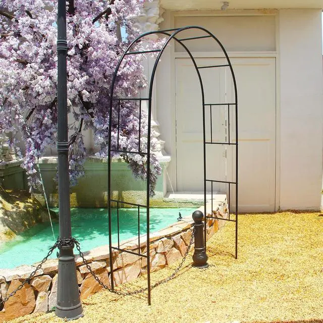 Alt view image 7 of 7 - Garden Arch Trellis, 83.9" H x 49" W Heavy Duty Metal Garden Arbor, Rustproof Black Powder-Coated Plant Support Arch for Climbing Plants, Wedding, Yard, Lawn & Outdoor Decor, 15.7" Depth