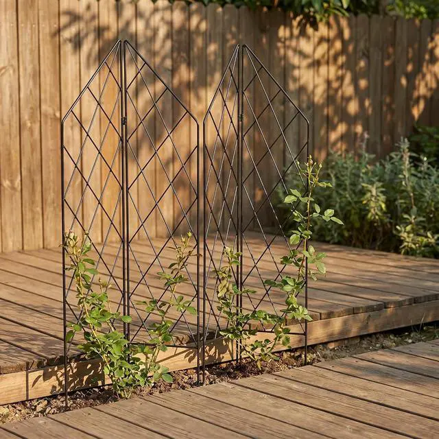 Alt view image 4 of 7 - 2 Pack Metal Garden Trellis for Climbing Plants Foldable, 45.3" H x 9.8" W Black Iron Wire Lattices Grid Panel for Climbing Plants Vines Flower Support Decorative Outdoor