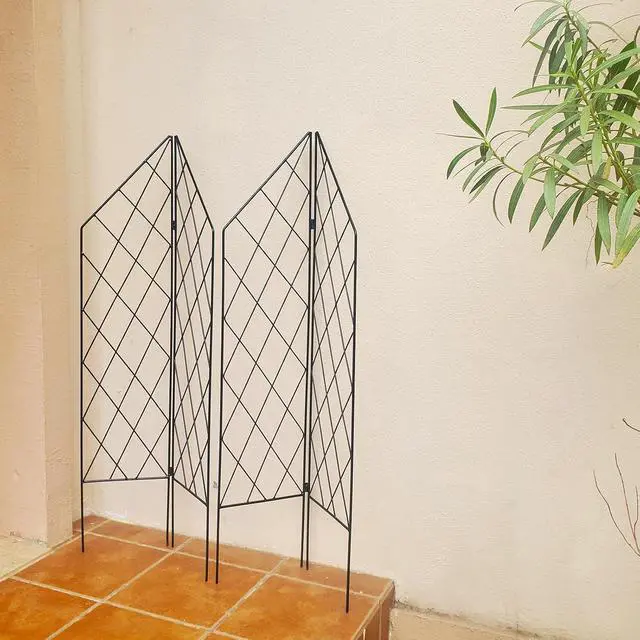 Alt view image 5 of 7 - 2 Pack Metal Garden Trellis for Climbing Plants Foldable, 45.3" H x 9.8" W Black Iron Wire Lattices Grid Panel for Climbing Plants Vines Flower Support Decorative Outdoor