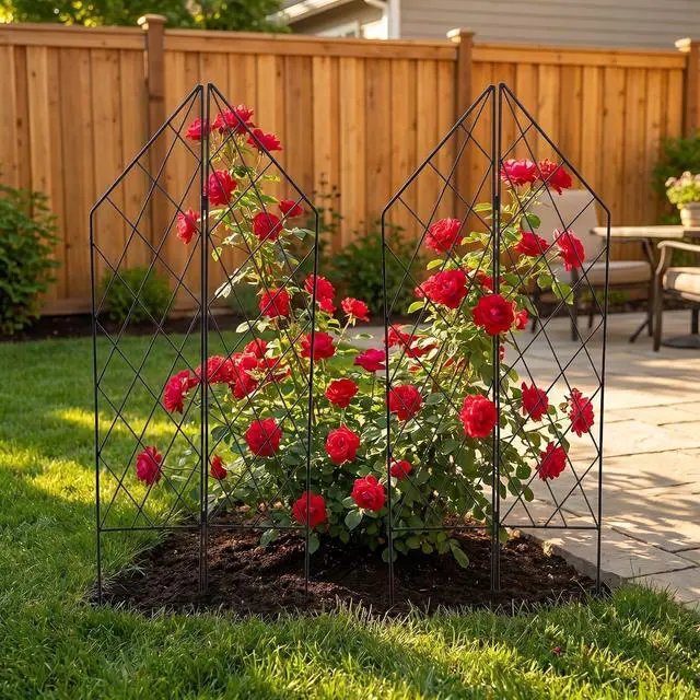 Main image of 2 Pack Metal Garden Trellis for Climbing Plants Foldable, 45.3" H x 9.8" W Black Iron Wire Lattices Grid Panel for Climbing Plants Vines Flower Support Decorative Outdoor