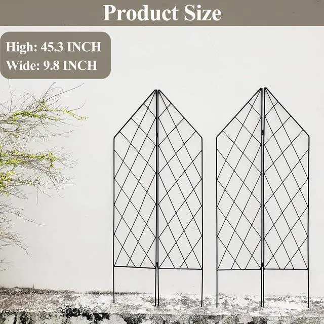 Alt view image 6 of 7 - 2 Pack Metal Garden Trellis for Climbing Plants Foldable, 45.3" H x 9.8" W Black Iron Wire Lattices Grid Panel for Climbing Plants Vines Flower Support Decorative Outdoor