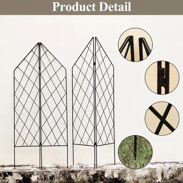 Alt view image 7 of 7 - 2 Pack Metal Garden Trellis for Climbing Plants Foldable, 45.3" H x 9.8" W Black Iron Wire Lattices Grid Panel for Climbing Plants Vines Flower Support Decorative Outdoor