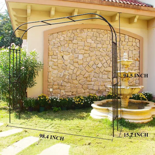 Alt view image 3 of 7 - Arch for Climbing Vines Garden Arbor 94.5" H x 98.4" W Lightweight Metal+PE Coated Archway Trellis Flower Frame Plants Vine Frame Rose Support Outdoor Easy to Assemble, Black