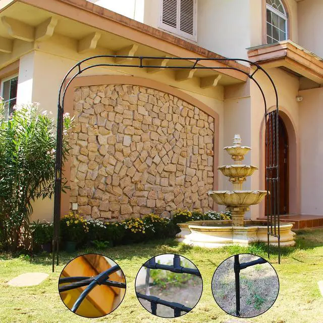 Alt view image 4 of 7 - Arch for Climbing Vines Garden Arbor 94.5" H x 98.4" W Lightweight Metal+PE Coated Archway Trellis Flower Frame Plants Vine Frame Rose Support Outdoor Easy to Assemble, Black