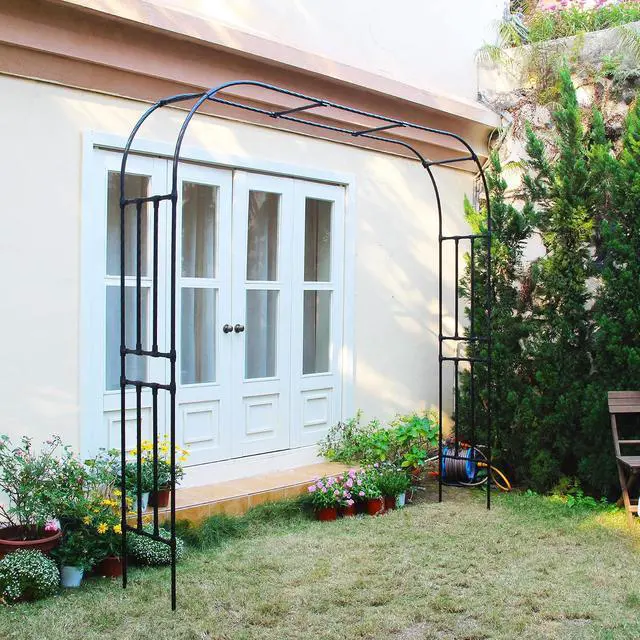 Alt view image 5 of 7 - Arch for Climbing Vines Garden Arbor 94.5" H x 98.4" W Lightweight Metal+PE Coated Archway Trellis Flower Frame Plants Vine Frame Rose Support Outdoor Easy to Assemble, Black