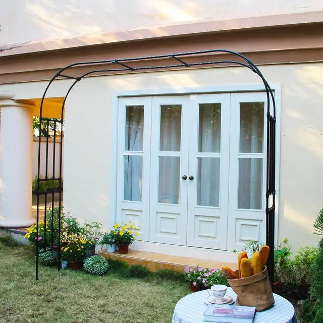 Alt view image 7 of 7 - Arch for Climbing Vines Garden Arbor 94.5" H x 98.4" W Lightweight Metal+PE Coated Archway Trellis Flower Frame Plants Vine Frame Rose Support Outdoor Easy to Assemble, Black