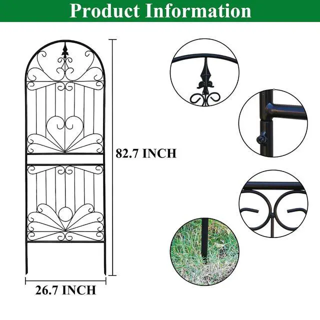 Alt view image 3 of 7 - Trellis for Climbing Plants 82.7" H x 26.7" W Tall Garden Trellis Wrought Iron Heavy Scroll Metal Decoration Lawn Patio for Rose Clematis Ivy Weather Resistant 1 Pack