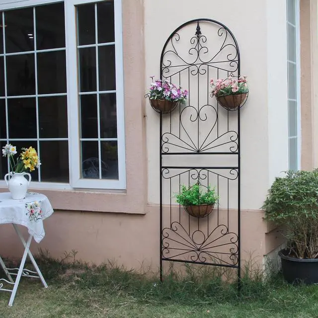 Alt view image 5 of 7 - Trellis for Climbing Plants 82.7" H x 26.7" W Tall Garden Trellis Wrought Iron Heavy Scroll Metal Decoration Lawn Patio for Rose Clematis Ivy Weather Resistant 1 Pack