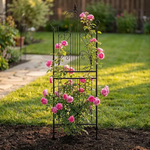 Alt view image 2 of 7 - 1 Pack Trellis for Climbing Plants Outdoor 59" H x 22" W Rustproof Sturdy Garden Trellis Climbing Plant Support Structure for Climbing Cucumber Tomato Rose Vegetable Flower Plant Trellises