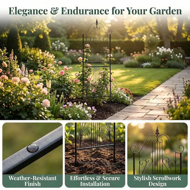Alt view image 4 of 7 - 1 Pack Trellis for Climbing Plants Outdoor 59" H x 22" W Rustproof Sturdy Garden Trellis Climbing Plant Support Structure for Climbing Cucumber Tomato Rose Vegetable Flower Plant Trellises