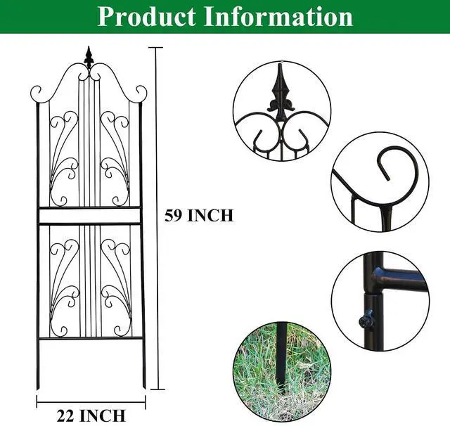 Alt view image 5 of 7 - 1 Pack Trellis for Climbing Plants Outdoor 59" H x 22" W Rustproof Sturdy Garden Trellis Climbing Plant Support Structure for Climbing Cucumber Tomato Rose Vegetable Flower Plant Trellises
