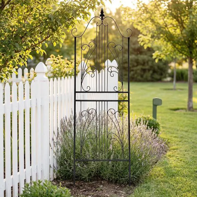 Alt view image 2 of 7 - 1 Pack Trellis for Climbing Plants 82.7" H x 26.7" W Tall Garden Trellis Wrought Iron Heavy Scroll Metal Decoration Lawn Patio for Rose Clematis Ivy Weather Resistant
