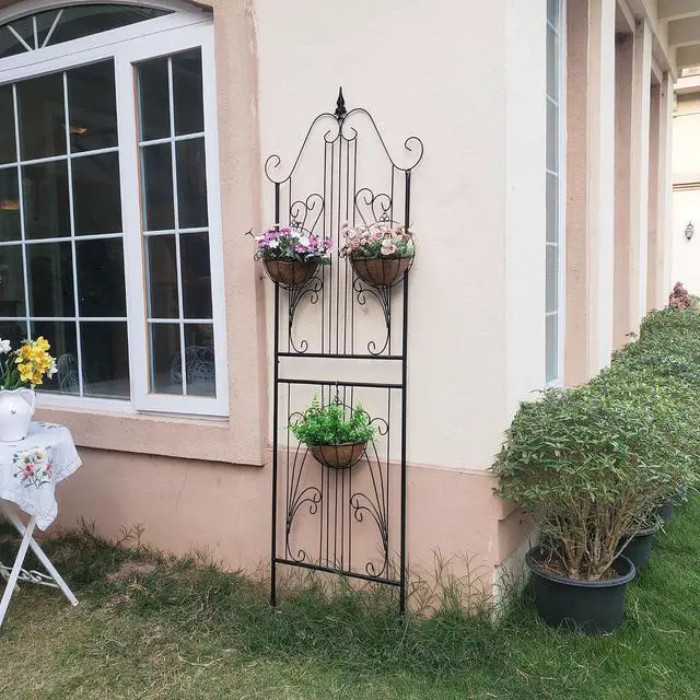 Alt view image 4 of 7 - 1 Pack Trellis for Climbing Plants 82.7" H x 26.7" W Tall Garden Trellis Wrought Iron Heavy Scroll Metal Decoration Lawn Patio for Rose Clematis Ivy Weather Resistant