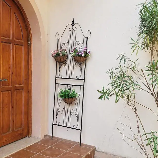 Alt view image 5 of 7 - 1 Pack Trellis for Climbing Plants 82.7" H x 26.7" W Tall Garden Trellis Wrought Iron Heavy Scroll Metal Decoration Lawn Patio for Rose Clematis Ivy Weather Resistant