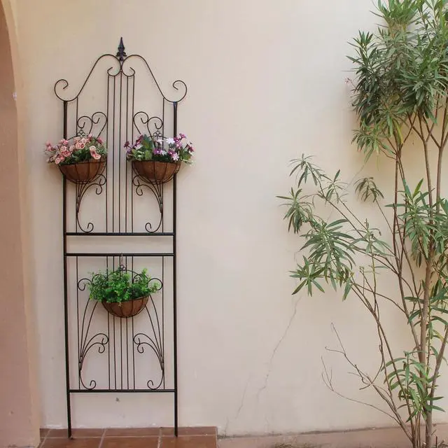 Alt view image 6 of 7 - 1 Pack Trellis for Climbing Plants 82.7" H x 26.7" W Tall Garden Trellis Wrought Iron Heavy Scroll Metal Decoration Lawn Patio for Rose Clematis Ivy Weather Resistant