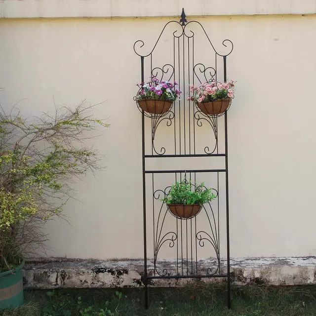 Alt view image 7 of 7 - 1 Pack Trellis for Climbing Plants 82.7" H x 26.7" W Tall Garden Trellis Wrought Iron Heavy Scroll Metal Decoration Lawn Patio for Rose Clematis Ivy Weather Resistant