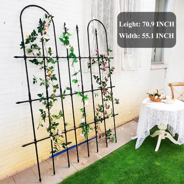 Alt view image 3 of 7 - Detachable Garden Trellis for Climbing Plants 70.9" H x 55" W Metal+PE Coated Lattice Support Fence Panel Frame for Lvy Vines Rose Flower Black, 1 Pack