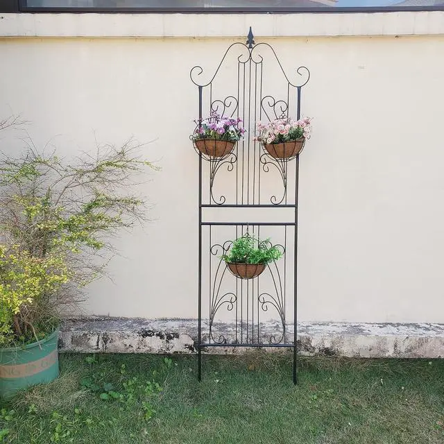 Alt view image 7 of 7 - 1 Pack 70.8" H x 24.5" W Garden Trellis for Climbing Plants Outdoor, Metal Trellises Decorative Garden Flower Trellis for Vines Plant Rose, Vegetable Support, Black