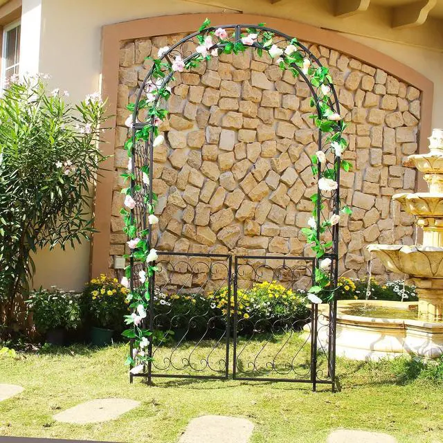 Alt view image 2 of 7 - Heavy-Duty Arbor with Gate 48.8" W x 83.5" H, Iron Arch Trellis Arbor Archway for Climbing Plants Roses Vines Support Rack, Outdoor Lawn Backyard Patio Wedding Party Ceremony Decoration