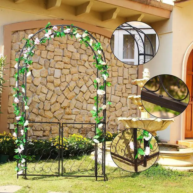 Alt view image 4 of 7 - Heavy-Duty Arbor with Gate 48.8" W x 83.5" H, Iron Arch Trellis Arbor Archway for Climbing Plants Roses Vines Support Rack, Outdoor Lawn Backyard Patio Wedding Party Ceremony Decoration