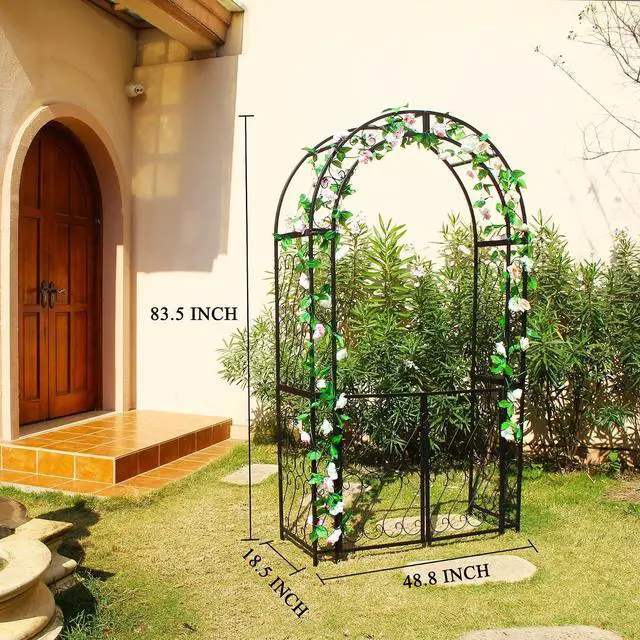 Alt view image 3 of 7 - Heavy-Duty Arbor with Gate 48.8" W x 83.5" H, Iron Arch Trellis Arbor Archway for Climbing Plants Roses Vines Support Rack, Outdoor Lawn Backyard Patio Wedding Party Ceremony Decoration