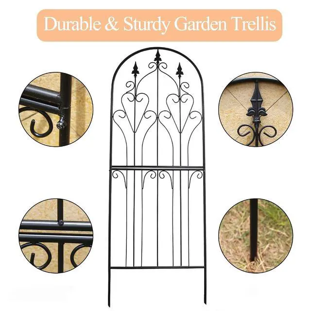 Alt view image 3 of 7 - Metal Trellis 86.6" H x 29.5" W Tall Powder-Coated Black Garden Trellis Wrought Iron Heavy Scroll Metal Decoration Lawn Patio for Rose Clematis Ivy Weather Resistant Garden Addition