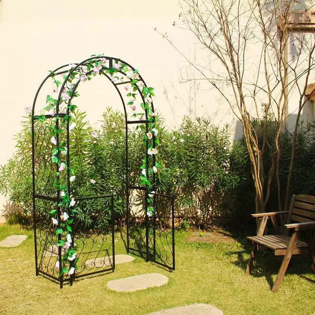 Alt view image 7 of 7 - Heavy-Duty Arbor with Gate 48.8" W x 83.5" H, Iron Arch Trellis Arbor Archway for Climbing Plants Roses Vines Support Rack, Outdoor Lawn Backyard Patio Wedding Party Ceremony Decoration