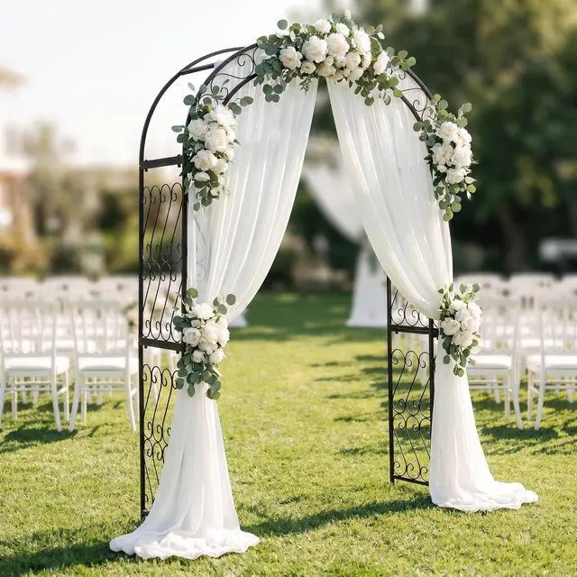 Alt view image 2 of 7 - 48.8" W x 83.8" H Garden Arch, Black Sturdy Metal Iron Arbor, Courtyard Cast Trellis for Various Climbing Plant, Outdoor European-Style Archway Wedding Ceremony Party