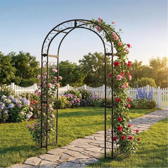Main image of 48.8" W x 83.8" H Garden Arch, Black Sturdy Metal Iron Arbor, Courtyard Cast Trellis for Various Climbing Plant, Outdoor European-Style Archway Wedding Ceremony Party