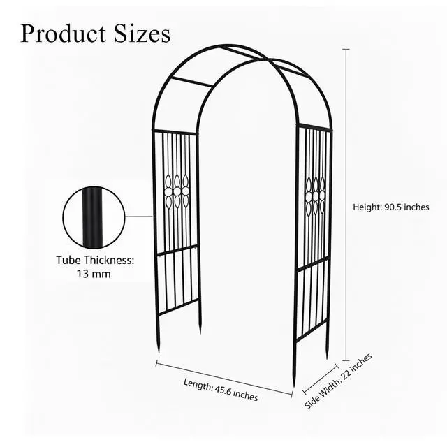 Alt view image 5 of 7 - 90.5" H x 45.6" W Sturdy Metal Garden Arch with Decorative Scrollwork Heavy-Duty Arbor for Climbing Plants, Roses, Vines, Weddings, and Outdoor Patio, Lawn, Backyard Decor (Black)