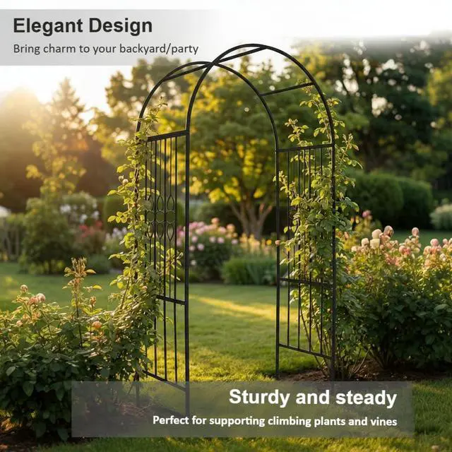 Alt view image 3 of 7 - 90.5" H x 45.6" W Sturdy Metal Garden Arch with Decorative Scrollwork Heavy-Duty Arbor for Climbing Plants, Roses, Vines, Weddings, and Outdoor Patio, Lawn, Backyard Decor (Black)