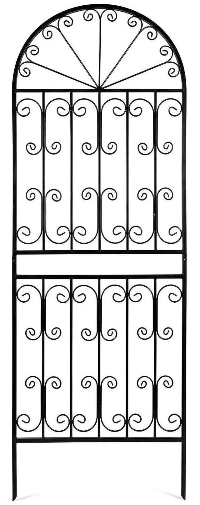 Main image of 1 Pack 82.7" H x 26.7" W Extra Tall Arched Metal Garden Trellis - Heavy-Duty Black Iron Scrollwork Fence for Climbing Vines, Roses, and Ivy - Decorative Privacy Screen for Patio and Backyard