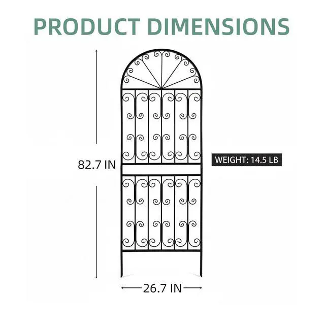 Alt view image 3 of 7 - 1 Pack 82.7" H x 26.7" W Extra Tall Arched Metal Garden Trellis - Heavy-Duty Black Iron Scrollwork Fence for Climbing Vines, Roses, and Ivy - Decorative Privacy Screen for Patio and Backyard