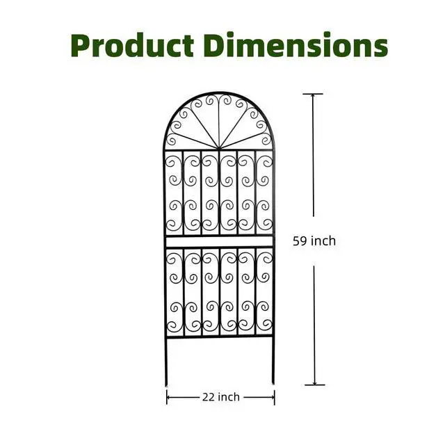 Alt view image 3 of 7 - 59" H x 22" W Arched Metal Garden Trellis with Scrollwork, Rustproof Iron Plant Support for Climbing Roses, Clematis & Vines, Decorative Garden Screen for Lawn & Backyard 1 Pack