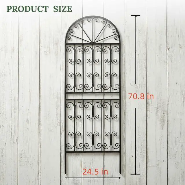 Alt view image 3 of 7 - 70.8" H x 24.5" W Decorative Metal Garden Trellis - Rustproof Black Iron Arched Fence for Climbing Roses, Clematis, and Vines - Sturdy Plant Support for Patio, Lawn, and Backyard 1 Pack