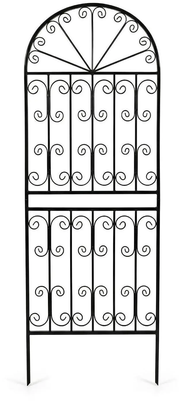 Main image of 70.8" H x 24.5" W Decorative Metal Garden Trellis - Rustproof Black Iron Arched Fence for Climbing Roses, Clematis, and Vines - Sturdy Plant Support for Patio, Lawn, and Backyard 1 Pack