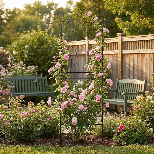 Alt view image 2 of 7 - 1 Pack 59" H x 22" W Garden Trellis for Climbing Plants Outdoor Plant Climbing Rose Trellis Iron Trellis Ivy Cucumbers Decorative Metal Black