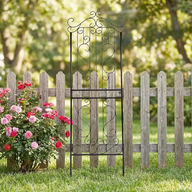 Alt view image 3 of 7 - 1 Pack 59" H x 22" W Garden Trellis for Climbing Plants Outdoor Plant Climbing Rose Trellis Iron Trellis Ivy Cucumbers Decorative Metal Black